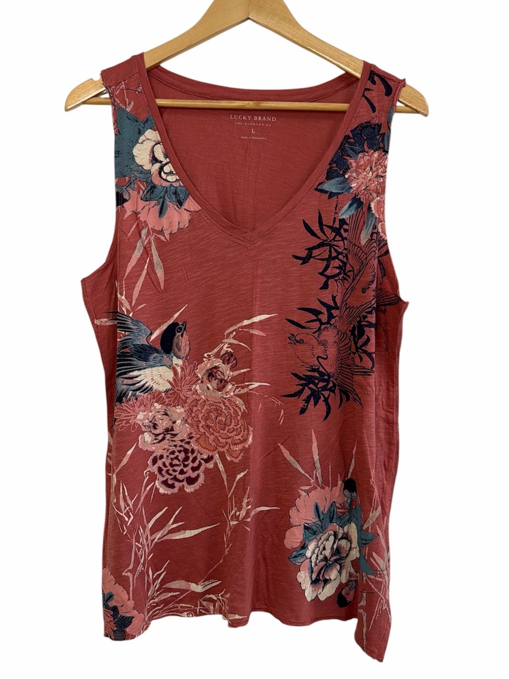 Lucky Brand Floral Bird Sleeveless V-Neck Tank Top Women’s Large